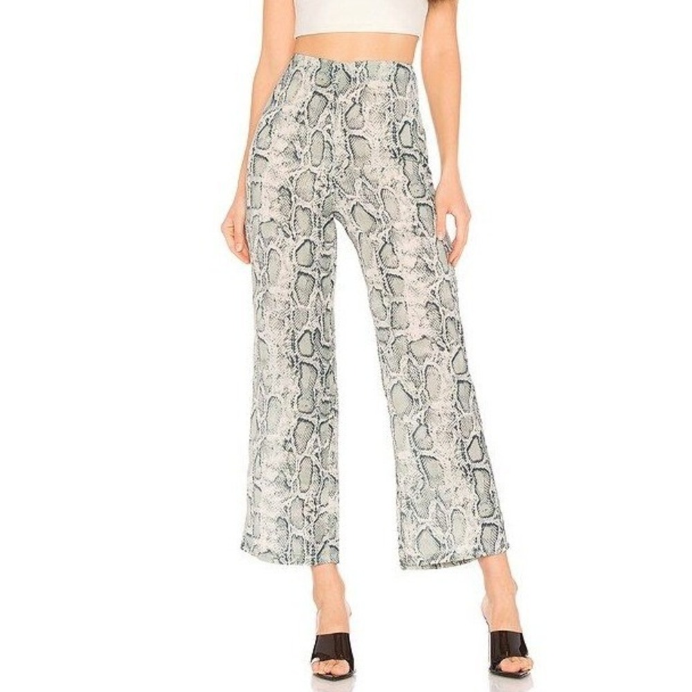 Superdown Womens Grey Snakeskin Print Wide Leg High Rise Pants Size L